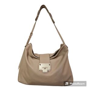 Jimmy Choo Rachel 
Beige Pebbled Leather Buckle‎ Front Shoulder Bag